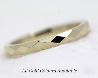 3mm Solid 14k Wedding Band, Faceted Wedding Ring Women's wedding band Hers Wedding band Thin Gold band, 0020