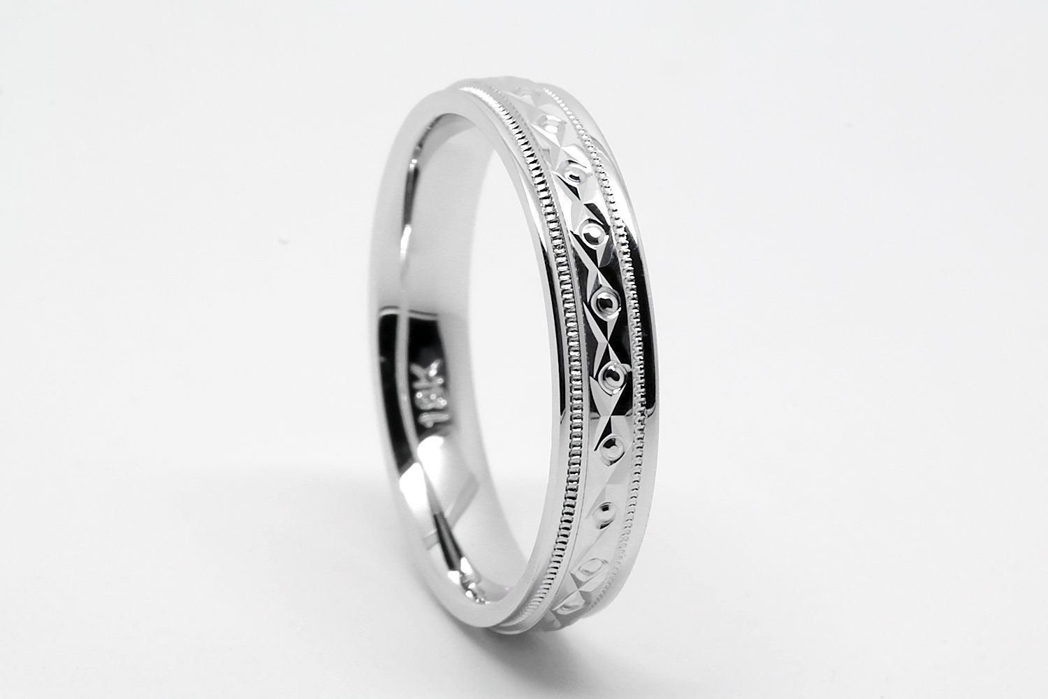 4mm 925 Sterling Silver Wedding Band for Men & Women with Filigreed Design, Silver Wedding Ring Woman,Silver Wedding Band Man, Engraved Ring