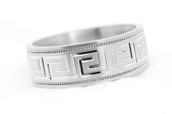 5mm Solid 925 Sterling Silver Greek Key Ring