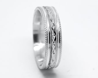 6mm 925 Sterling Silver Filigree Mens Wedding Woman Personalized Engraved Detailed Ring Mens Promise Engagement Ring Anniversary Gift