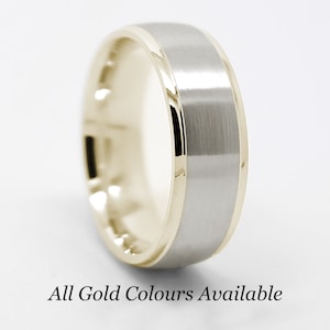 6 mm massief 10K gouden satijnen trouwring heren/dames, klassieke geborstelde trouwring in twee tinten massief goud, klassieke gouden ring, jubileumring