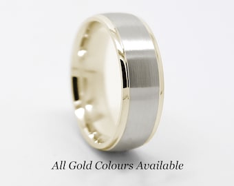 6mm Solid 10K Gold Satin Wedding Band Men/Women, Classic Brushed Wedding Ring in Two tone Solid gold, Classic Gold Ring, Anniversary ring