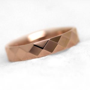 4mm Solid 10K Wedding Band Men Women, Faceted Mirrored Gold Men's Engagement Ring Anniversary Gift 10k 14k 18k image 5