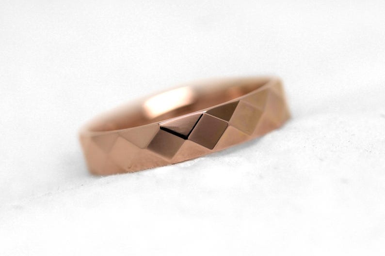 4mm Solid 10K Wedding Band Men Women, Faceted Mirrored Gold Men's Engagement Ring Anniversary Gift 10k 14k 18k image 5