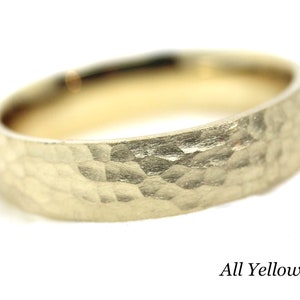 6mm Hammered Wedding Band Men Women, Low Dome 10K/14K/18K Gold Classic Wedding Ring Anniversary Ring Free Engraving 0026