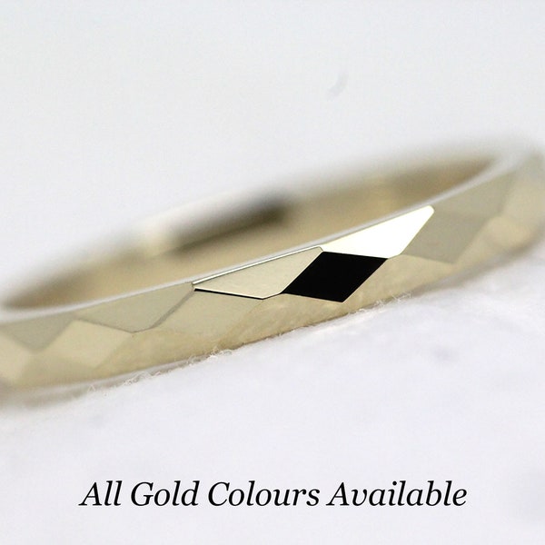 2mm Solid 10k Wedding Band, Faceted Wedding Ring Women's wedding band Hers Wedding band  Thin Gold band, 0020