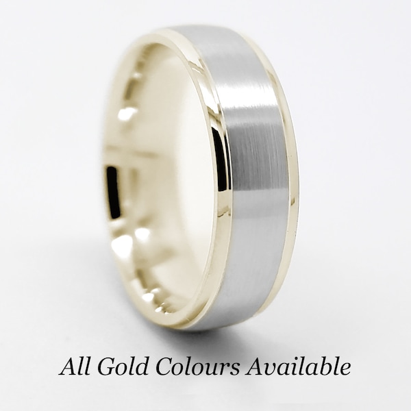 5mm Solid 10K Gold Satin Wedding Band Men/Women,  Classic Brushed Wedding Ring in Two tone Solid gold, Classic Gold Ring, Anniversary ring