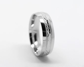 6mm 925 Sterling Silver Filigree Mens Wedding Band, Personalized Engraving Men's Engagement Ring Anniversary Gift Promise Ring, 0022