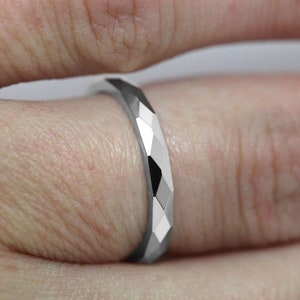 2mm 925 Sterling Rings for Women, Faceted Wedding Band, Stackable Anniversary Ring, Sparkly Geometric Cute Gift for Her Promise Ring