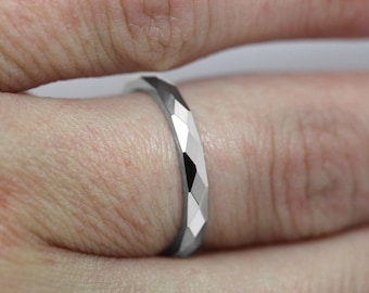2mm 925 Sterling Rings for Women, Faceted Wedding Band, Stackable Anniversary Ring, Sparkly Geometric Cute Gift for Her Promise Ring