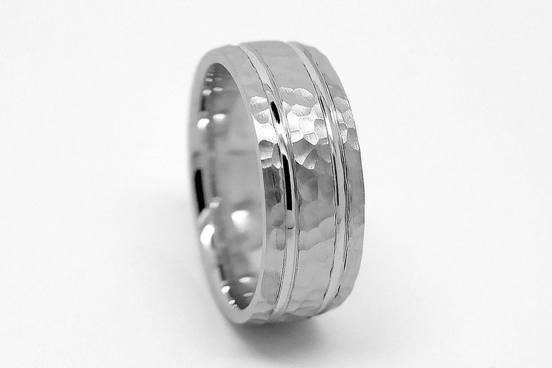 8mm 925 Sterling Silver 8061 Hammered wedding band for men Ring with two lines Simple hammered silver ring Hammered Wedding Band