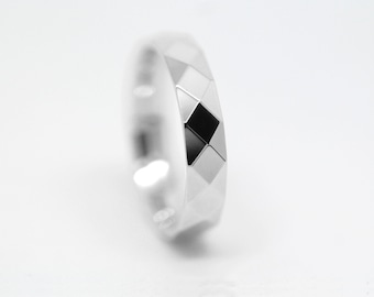 4mm 925 Sterling Silver Faceted Wedding Band for Men & Women, Sparkly Silver Ring Wedding Ring, 0020