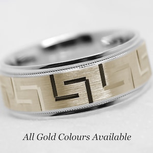 8 mm solider 10K Gold Ehering für Männer Frauen, griechischer Gold Ehering, Satin gebürsteter Ring, klassischer zweifarbiger Goldring, Jubiläumsring