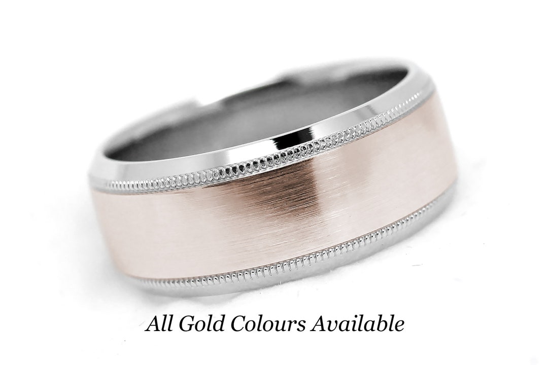 8mm Solid 14K Gold Beveled Wedding Band for Men Women Flat Etsy