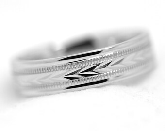 6mm Solid 925 Silver Wedding Band for Men with Wheat Design, Wheat Design Filigree Silver ring for men, Engraved Rings, Matching Rings, 0012