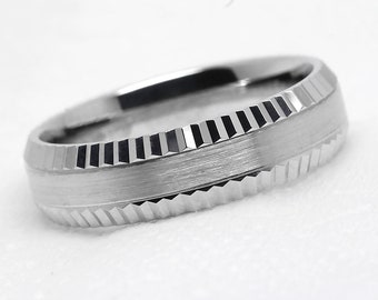 6mm 925 Sterling Silver Faceted Wedding Band for Men, 925 Solid Sterling Silver Wedding Ring, 0009