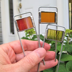 Set of Three Mini PLANT STAKES - Stained Glass - Triple Triple