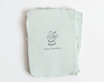 Letterpress Greeting Card made with Deckled Handmade Paper. "Happy Hanukkah" Dreidel Holiday Greeting Card