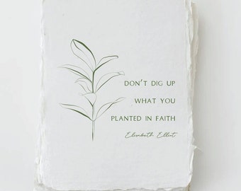 Letterpress Greeting Card made with Deckled Handmade Paper. "Planted in Faith" Plant Floral Greeting Card