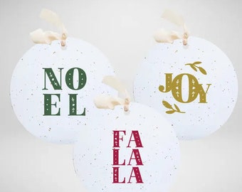 Joy Ornament, Fa La La, Noel Ornament Set, Plantable Seed Gift Tags (Set of 3)