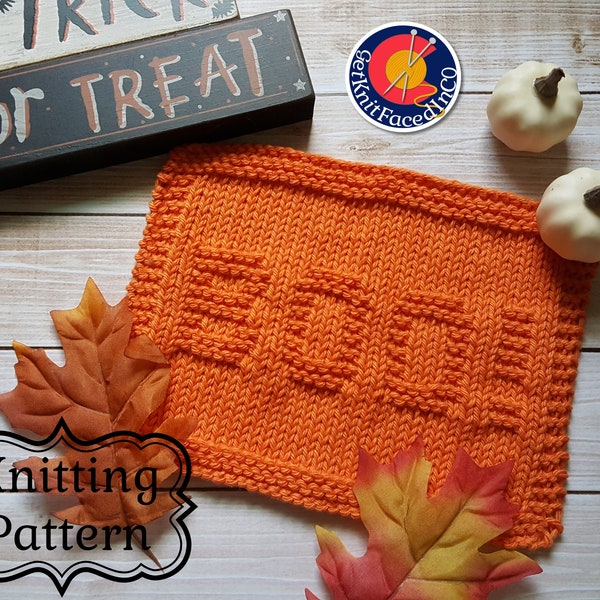 Simple Knitting Project - Boo Knit Dishcloth PDF Pattern - Instant Digital Download