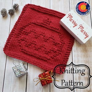 Beginner Easy Knitting Pattern PDF - Christmas Ornament Dishcloth - Instant Digital Download