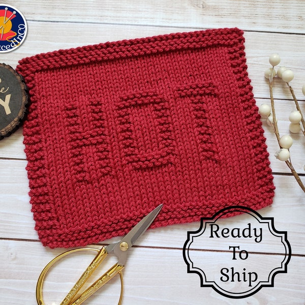 Hot Cotton Dishcloth - Red Eco Friendly Cloth - Hand Knit Wash Cloth