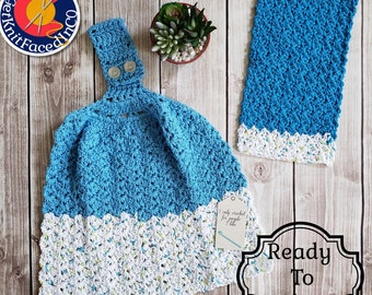 Blue White Crocheted Dish Towel Dish Cloth Set - Housewarming Gift -Eco Friendly Cloths