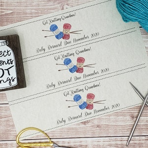 Get Knitting Grandma - Fichier PDF uniquement - Étiquette d'annonce de grossesse imprimable personnalisée