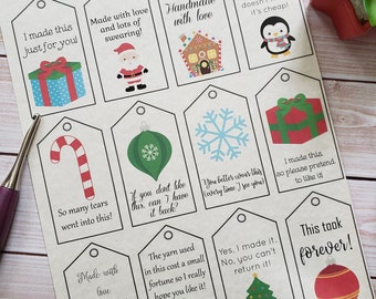Christmas Craft Double Sided Gift Tag - PDF File Only - Instant Download - Knitting Crochet Present Label