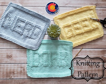 Easy Beginner Knit Projects - Nerd Geek Dork Dishcloth PDF Knitting Patterns - Instant Digital Download