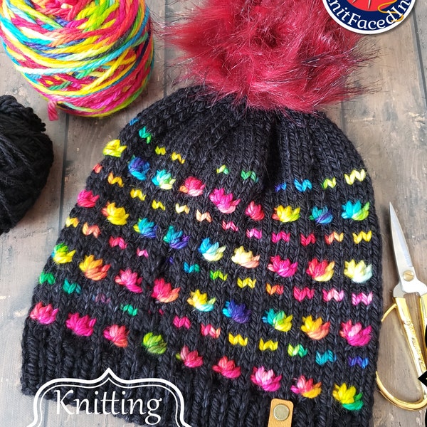 Flicker and Flame Hat PDF Pattern - Easy Chunky Knit Hat - Simple Beginner Knitting Projects