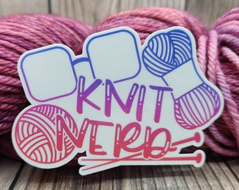 Knit Nerd Vinyl Sticker - Water Bottle Sticker - Laptop Decoration - Knitting Accessory - Crochet Decal
