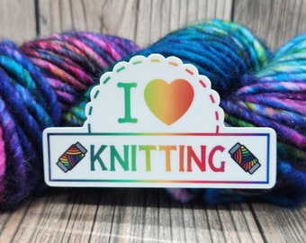 I Love Knitting Vinyl Sticker - Water Bottle Sticker - Laptop Decoration - Knitting Accessory - Crochet Decal