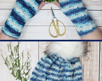 Zigalicious Fingerless Gloves and Hat PDF Patterns - Easy Beginner Knitting Projects -  Simple Knit Mitts Hat