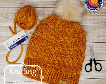 Golden October Hat PDF Pattern - Easy Beginner Knitting Projects - Simple Chunky Knit Hat