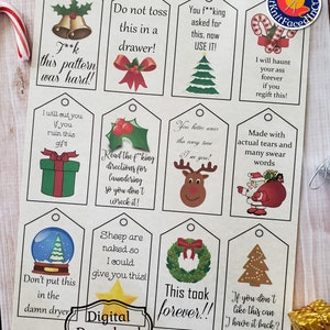 Zensierte Weihnachtshandwerk doppelseitiger Geschenkanhänger - nur PDF-Datei - sofortiger Download - stricken häkeln Geschenk Etikett