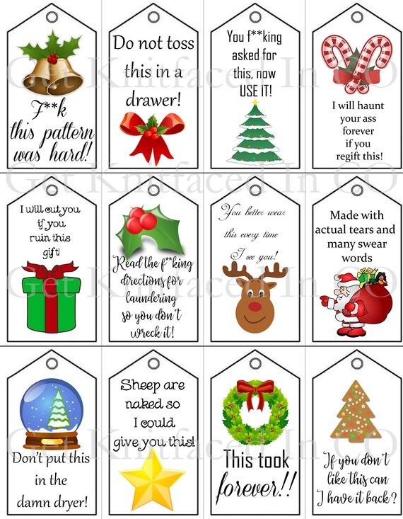 Censored Swearing Christmas Craft Double Sided Gift Tag - PDF File