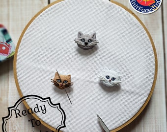 Cute Cat Needle Minder - Cross-Stitch Needle Holder - Magnetic Needle Nanny