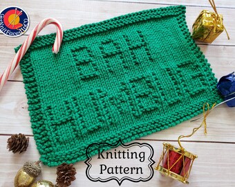 Bah Humbug Christmas Dishcloth PDF Pattern - Easy Beginner Knitting Project - Instant Digital Download