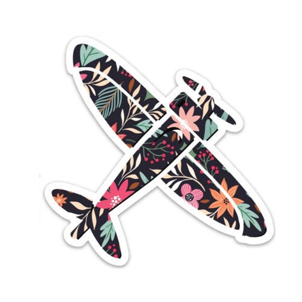 Gray Floral Die Cut Airplane Sticker