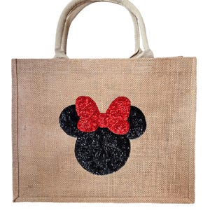 Customizable Minnie Mouse Ears Sequin Tote, Disney Inspired, Vacation Bag, Travel, Cruise afbeelding 1