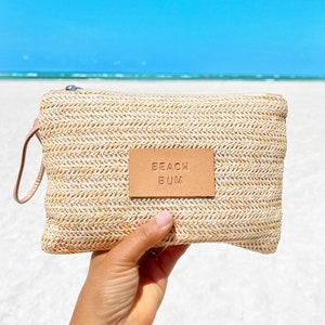Summer Wristlet, Beach Clutch Bag Bohemian, Woven Makeup Bag, Beach Bag, Gift for Her, Beach Please, Vacation Bag