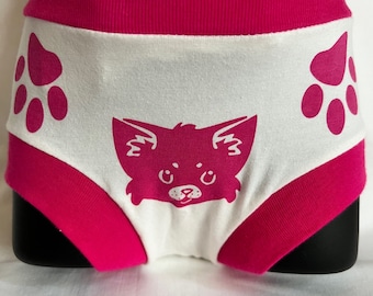 Toddler Training Pink Cat Underwear/ Unisex Comfy Cotton Underwear Paws Show Kids Where To Hold Animal Face And Tail Show Back And Front.