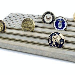 Gray Wood Engraved Challenge Coin Display - Personalized