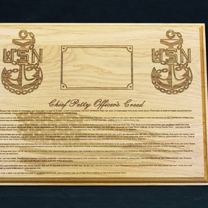 Personalized Navy Chief&#39;s Creed Plaque - Chief Pinning Gift - Chief Petty Officer - CPO Award - CPO gift