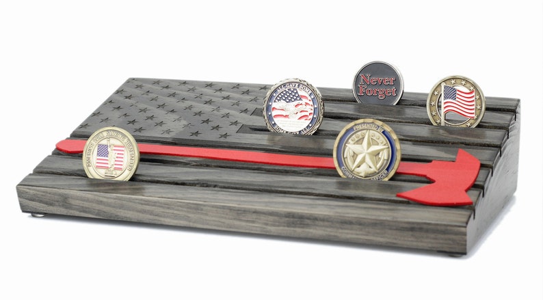 Firefighter's Axe Challenge Coin Display Thin Red Line Coin Holder Coin Rack Customizable Personalized image 1