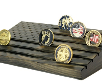 Wood Engraved Black Challenge Coin Display - Black - Personalized