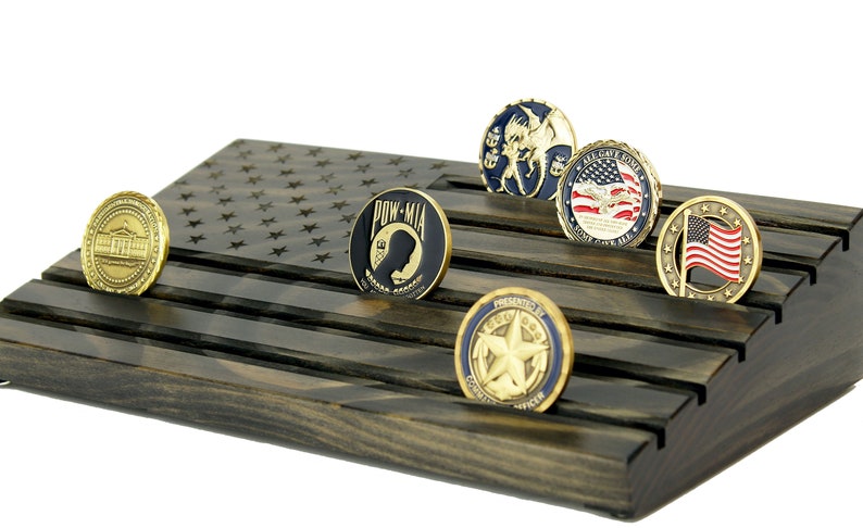 Wood Engraved Black Challenge Coin Display Black Personalized image 1