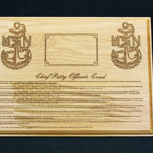 Personalized Navy Chief&#39;s Creed Plaque - Chief Pinning Gift - Chief Petty Officer - CPO Award - CPO gift